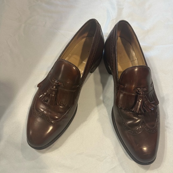 Johnston & Murphy 9.5D Brown Leather Tassel Loafers Wingtip Brogue Dress Shoes - Picture 1 of 11